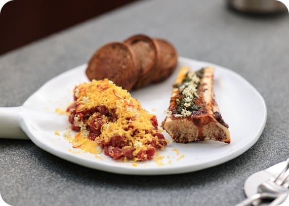 Beef Tartare with Truffle Oil & Bone Marrow — Brie Restaurant & Cheesery, Ubud