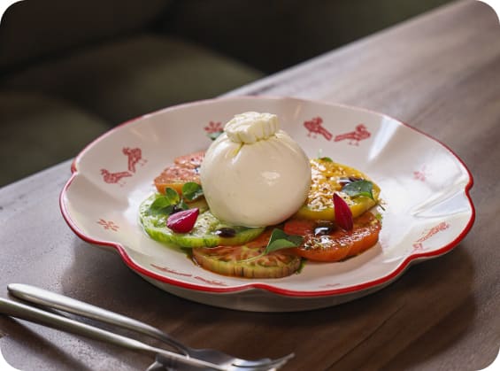Burrata On Tomato Carpaccio with Balsamic Cream — Brie Restaurant & Cheesery, Ubud