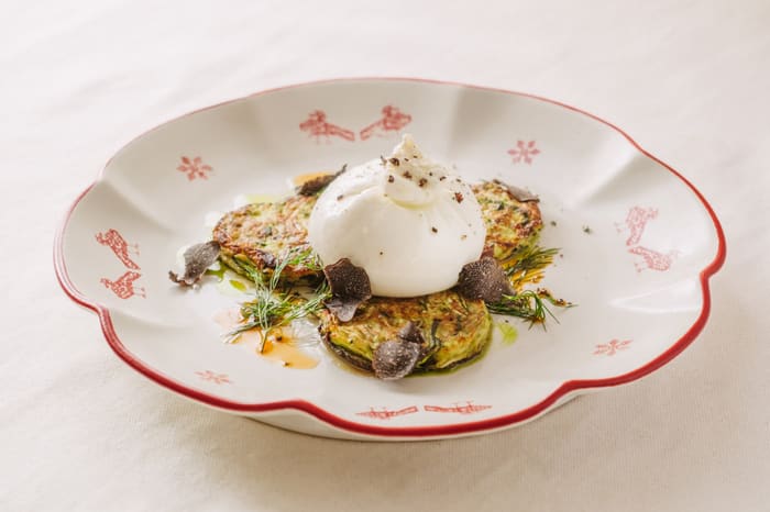 Burrata On Zucchini Pancakes with Truffle — Brie Restaurant & Cheesery, Ubud